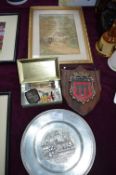 Collectible Items; Framed Watercolour, Old Tin and