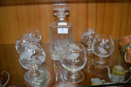 Cut Glass Crystal Decanter and Six Brandy Glasses