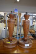 Pair of Turned Wooden Candlesticks
