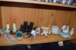Pottery Items Including Cow Creamers, Brass Paperw