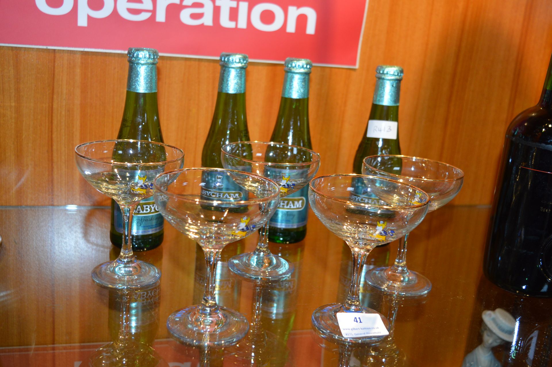 Five Babycham Glasses and Four Bottles of Babycham