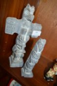 Two Carved Stone Aztec Ornaments