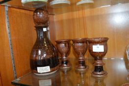 Stoneware Decanter by Robert Tarling of Kersy Pottery plus Three Goblets