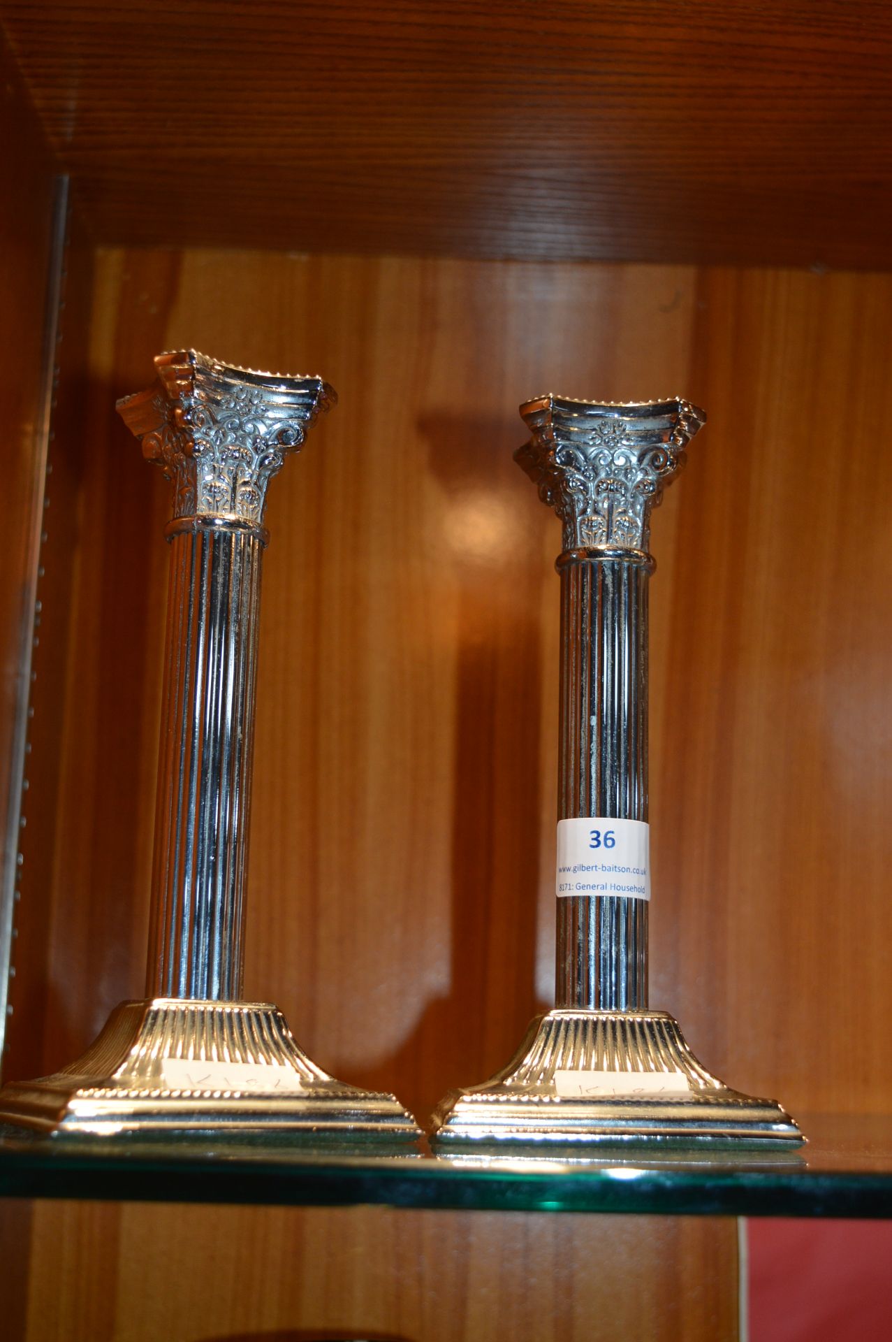 Pair of Chrome Classical Column Candlesticks