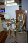 Brass Easel, Mirrors and a Palm Lamp