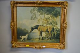 Gilt Framed Print of a Horse and a Dog