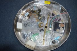 Tray Lot of Costume Jewellery, Wristwatches, Coins