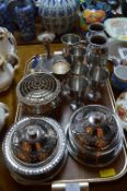 Metal Ware Including Rose Bowl, Vases, Covered Dis