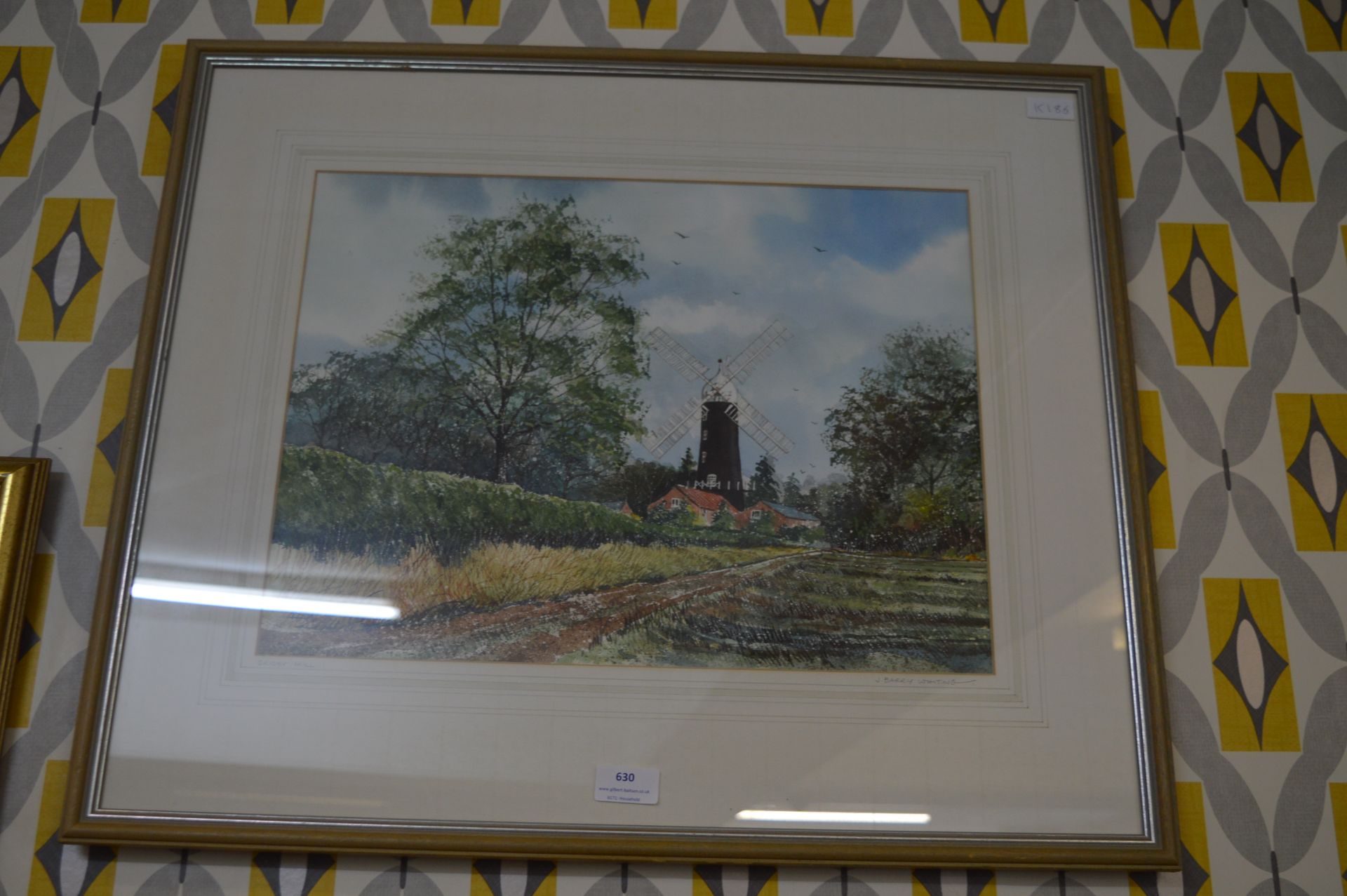 Signed & Framed Watercolour of Skidby Mill by J. Barry Whiting