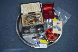 Tray Lot of Collectibles, Coinage, Cuff Links, Com
