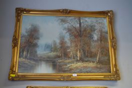 Gilt Framed Oil on Canvas - Woodland Landscape by