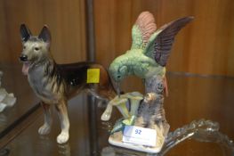 Porcelain Figure of a Kingfisher and an Alsatian