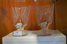 Pair of Signed Glass Bird Book Ends