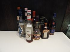 *10 Part Bottles of Assorted Liqueurs, Brandys, et