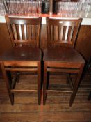 *Pair of Wood Seated Slat Back Bar Stools