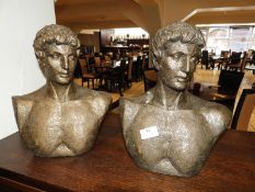 *Pair of Simulated Bronze Busts of Roman Figures