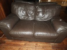 *Brown Leather Two Seat Sofa