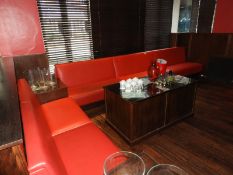 *Fixed L-Shape Red Faux Leather Bench Seating as Fitted in the Reception Area