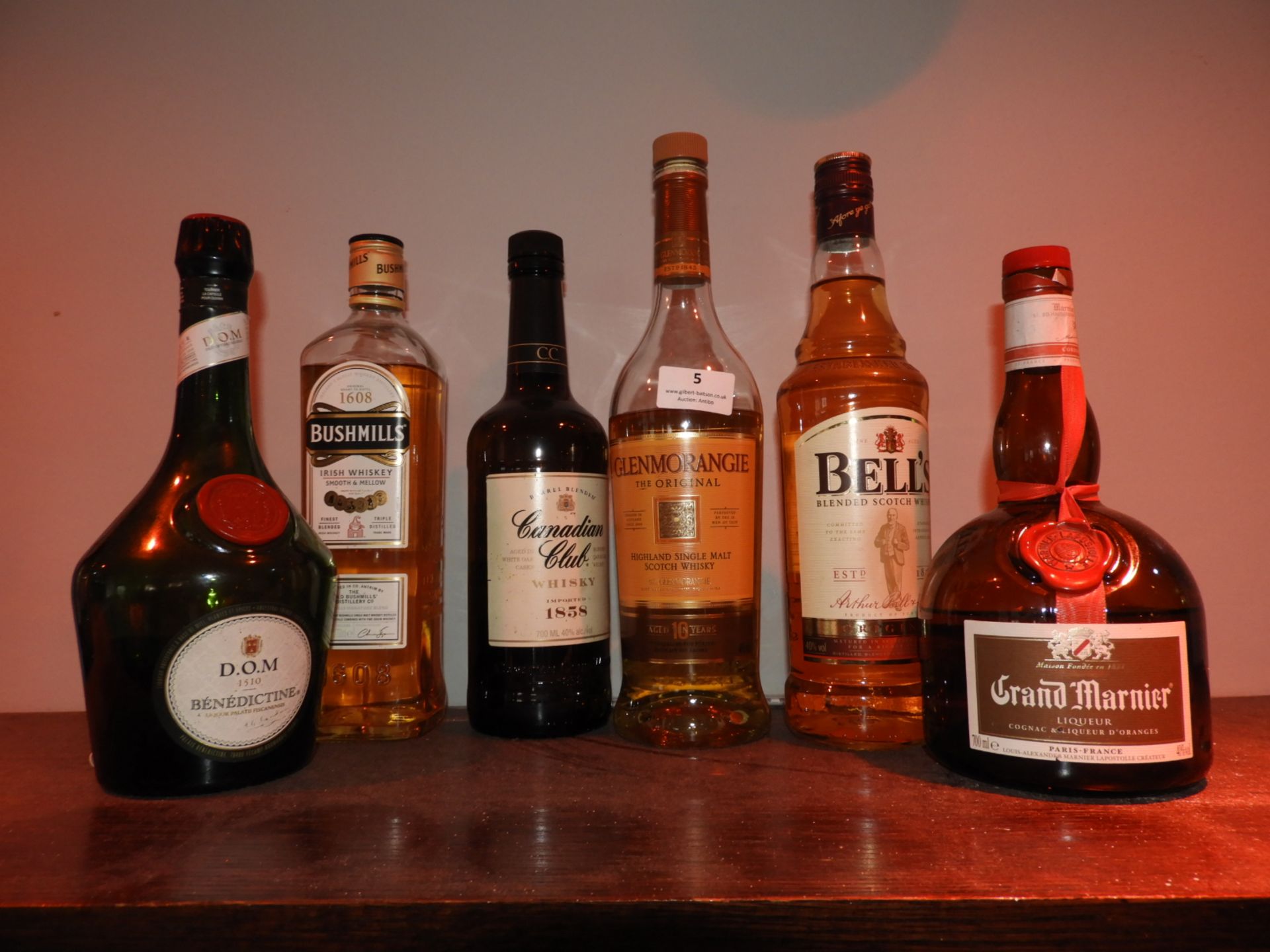 *Seven Part Bottles of Whiskies and Liqueurs