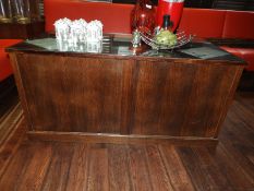 *Cuboid Bar Table with Plate Glass Top in Dark Oak Finish 74x140cm