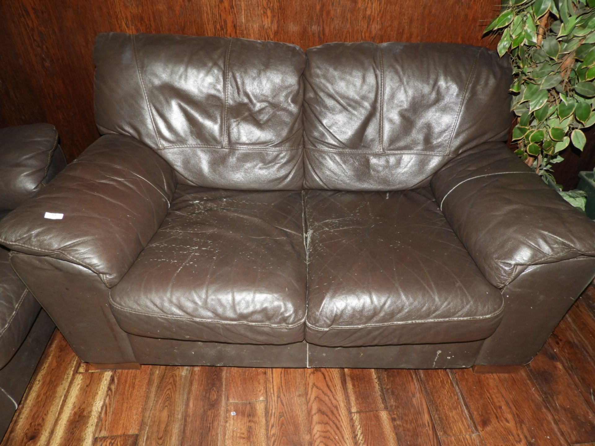 *Brown Leather Two Seat Sofa