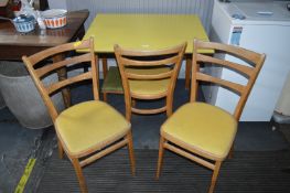 1960's Yellow Formica Topped Kitchen Table plus Three Matching Vinyl Upholstered Chairs