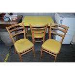 1960's Yellow Formica Topped Kitchen Table plus Three Matching Vinyl Upholstered Chairs