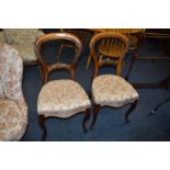 Pair of Balloon Back Victorian Mahogany Dining Chairs with Floral Upholstery