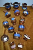 Victorian Copper Luster Jugs and Mugs 16 Pieces