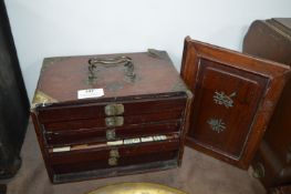 Chinese Wooden Mahjong Set in Cabinet