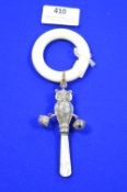 Silver Babies Teething Ring and Rattle in the form of an Owl