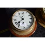 Brass Body Mahogany Mounted Ships Clock