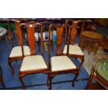 Four Mahogany High-Back Dining Chairs with Cabriole Legs and Pale Gold Upholstery