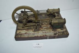 Mounted Brass Model Engine, Pistons and Fly Wheel