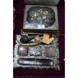 Paper Mache Writing Set with Mother of Pearl Inlay, Plus Casket and Vintage Pipes