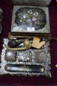 Paper Mache Writing Set with Mother of Pearl Inlay, Plus Casket and Vintage Pipes