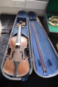 Old Violin with Lion Carved Head with Original Case