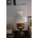 Brass Oil Lamp with White Glass Shade