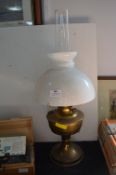 Brass Oil Lamp with White Glass Shade