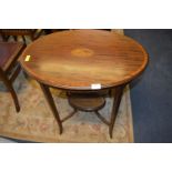 Victorian Inlaid Mahogany Oval Side Table with Shell Cut Cartouche