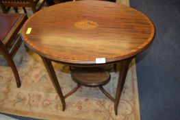 Victorian Inlaid Mahogany Oval Side Table with Shell Cut Cartouche
