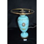 Edwardian Turquoise Glass Lamp Base with Brass Fittings