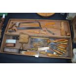 Victorian Wooden Toolbox Containing Original Tools