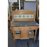 Edwardian Wooden Framed Wash Stand with Marble Top and Green Tile Back