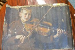 Unframed Oil on Canvas - Young Boy with Violin