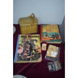 Collectibles Including Dick Barton Annual, Vintage Tin, Costume Watch Ring, and Silk Cigarette Cards