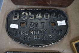 Darlington 1958 Railway Plate