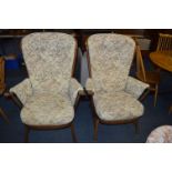 Pair of Ercol Upholstered Wingback Easy Chairs