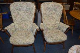 Pair of Ercol Upholstered Wingback Easy Chairs