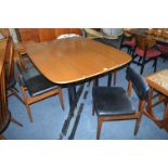 Stag Retro Drop Leaf Dining Table and Four Chairs with Black Leatherette Upholstery